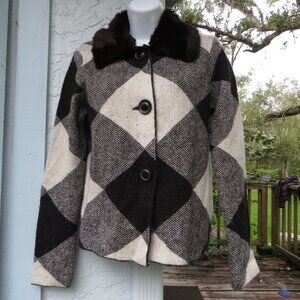 Faux Fur Collar Cynthia Rowley Wool Blend Sweater Small